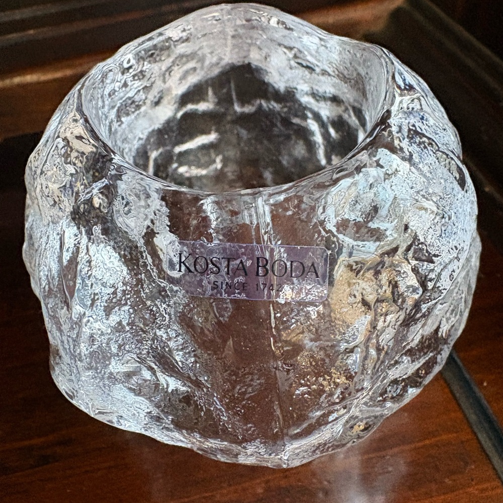 Kosta Boda Clear Textured Sculptural Glass Votive